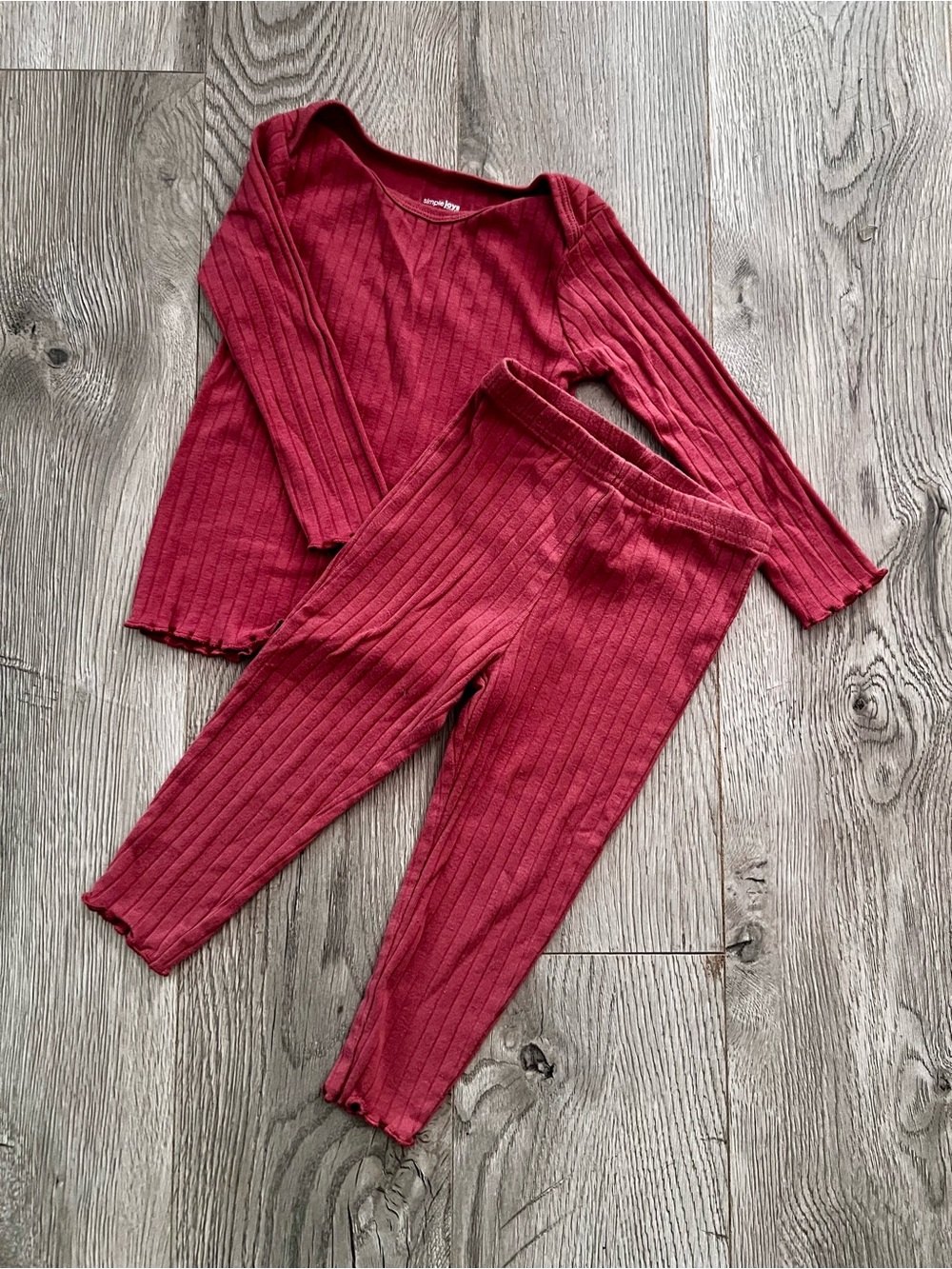 Kids Ribbed Matching Set - Burgundy